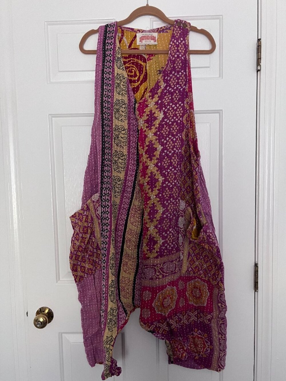 Kantha Bae Erin Pink Floral Kantha Cotton Sari Jumpsuit OS